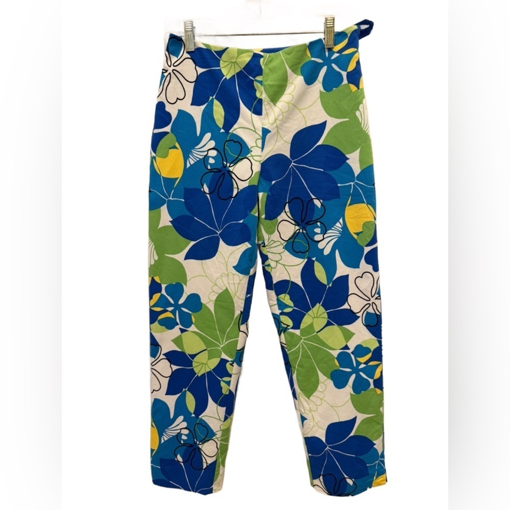 G Essentials Blue and Yellow Floral Crop/Ankle Pants. Size 4
